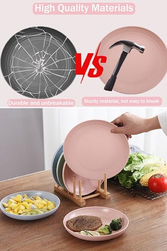 Wheat Straw Dinner Plates Set of 4, Unbreakable Reusable Plates, Lightweight Microwave & Dishwasher Safe, BPA Free Pink Dinnerware for Kitchen, Camping & Daily Use - color: Pink