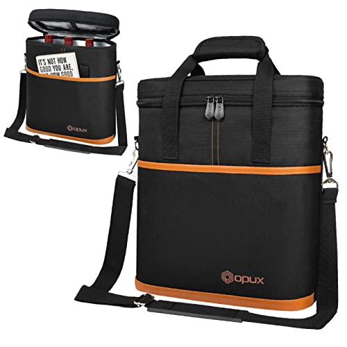 opux 3 Bottle Wine Carrier Tote, Insulated Leakproof Wine Cooler Bag, Wine Travel Bag Tote for Picnic BYOB Beach, Portable Wine Bottle Carrying Case, Gift for Wine Lover Women Men Christmas, Brown - color: Brown