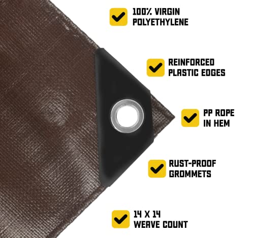 Core Tarps Heavy Duty 10 Mil Tarp Cover, Waterproof, UV Resistant, Rip and Tear Proof, Poly Tarpaulin with Reinforced Edges for Roof, Patio, Pool, Boat (Brown/Black 6′ X 8′) - color: Brown/Black-10 Mil, size: 6′ X 8′
