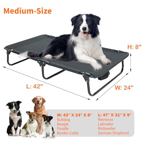 everfront Elevated Dog Bed for Large Pet with No-Slip Feet, Foldable Portable Washable Raised Bed for Indoor&Outdoor Camping Dog Cot, with Cooling Waterproof Breathable Mesh (Medium, Black-Textilene) - size: Medium-42"x24"x8"
