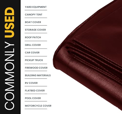 Extra Heavy Duty 16 Mil Tarp Cover, Waterproof, UV Resistant, Rip and Tear Proof, Poly Tarpaulin with Reinforced Edges for Roof, Camping, Patio, Pool, Boat. (Maroon/Black 6′ X 8′) - color: Maroon/Black-16 Mil, size: 6′ X 8′