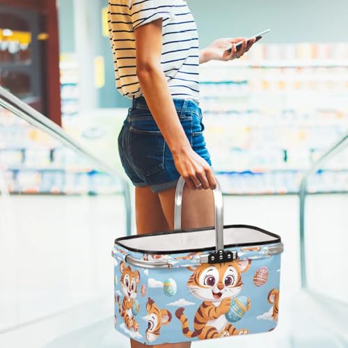 Folding Picnic Basket/Grocery Basket/Laundry Basket /40L Extra Large Market Baske Collapsible Portable - color: Tigers(style 1)