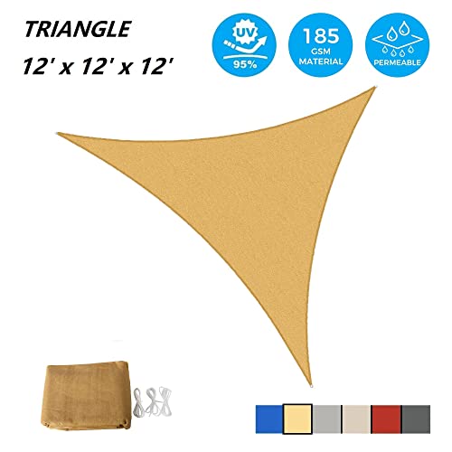 AsterOutdoor Sun Shade Sail Triangle 12' x 12' x 12' UV Block Canopy for Patio Backyard Lawn Garden Outdoor Activities, Sand - color: Sand, size: 12' x 12' x 12'