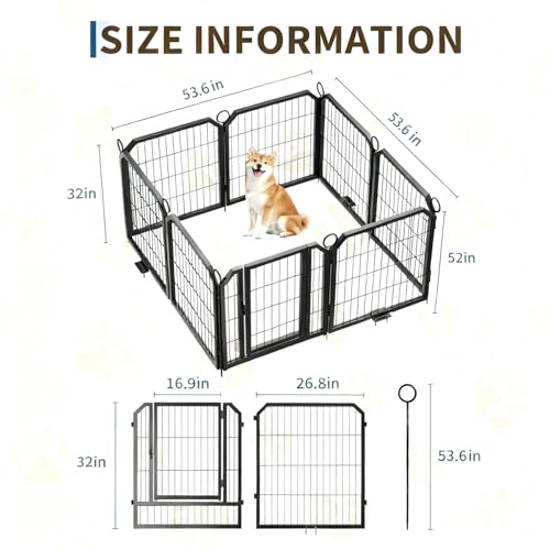 Dog Playpen Indoor 32 Inch 8 Panels Pet Pen with Door & Stakes Portable Exercise Puppy Playpens Metal Dogs Fence Outdoor for Yard RV Camping Training Trips Small Medium Dogs Foldable Expandable - size: 32 Inch