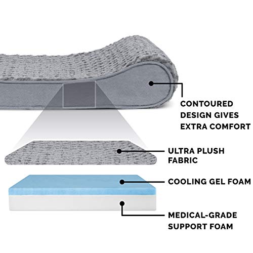 Furhaven Cooling Gel Dog Bed for Extra Large Dogs w/ Removable Washable Cover, For Dogs Up to 180 lbs - Ultra Plush Faux Fur & Suede Luxe Lounger Contour Mattress - Gray, Giant/XXXL - color: Ultra Plush (Gray), size: Giant