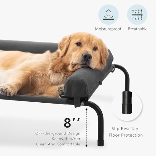 WESTERN HOME Cooling Elevated Dog Bed for Large Dogs, Portable Indoor & Outdoor Raised Dog Bed with Breathable Mesh, Chew Proof Pet Hammock Cots with Removable and Waterproof Bolsters - color: Grey, size: 48.0"L x 35.0"W x 8.0"Th
