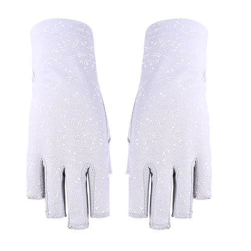 Lightweight Summer Fingerless Gloves Men Women UV Sun Protection Driving Cotton Gloves Nonslip Touchscreen Mittens - color: 2pairs-gray+floral Black