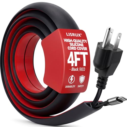 4FT Floor Cord Cover,Black Cable Protector,Self Adhesive Hide Extension Cords,Prevent Cable Trips for Offices, Gyms,Cavity: 0.39"(W) x 0.27"(H) - size: 4FT black