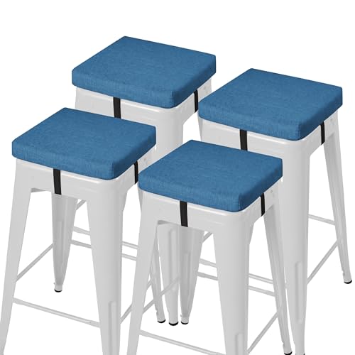 AddGrace Anti-Slip Bar Stool Cushions Square Bar Stool Seat Cushions with Ties Set of 4 Small Square Chair Pads with Machine Washable Cover 12"X12"X2" (Blue) - color: Blue