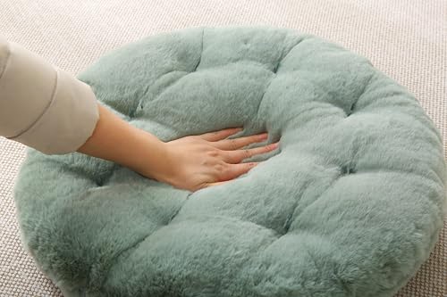 Large Floor Pillow Meditation Cushion Round Floor Cushions for Adults,Luxury Faux Fur Thick Floor Pillows for Sitting Put in Living Room Balcony Outdoor Tatami（Sage Green） - color: Sage Green