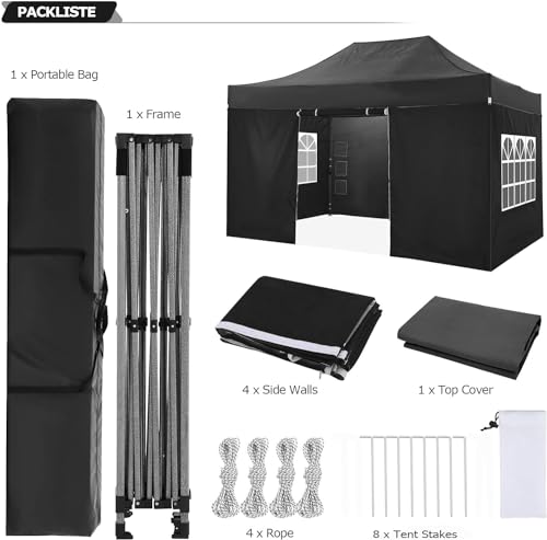 COBIZI 10x15 Heavy Duty Pop Up Canopy Tent with 4 Sidewalls Thicken Frame, Commercial Easy Up Outdoor Wedding Party Tents, All Season Waterproof Windproof with Stakes Sandbags Ropes Bag, Black - color: Black, size: 10x15