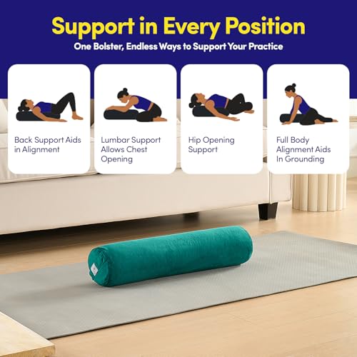 Meditation Cushion Bolster Pillow for Restorative Yoga – Supportive Cushion for Meditation, Pilates, and Relaxation – Filled with Buckwheat Hulls - Removable Cover - color: Teal, size: Bolster (Filled With Eps Beans)