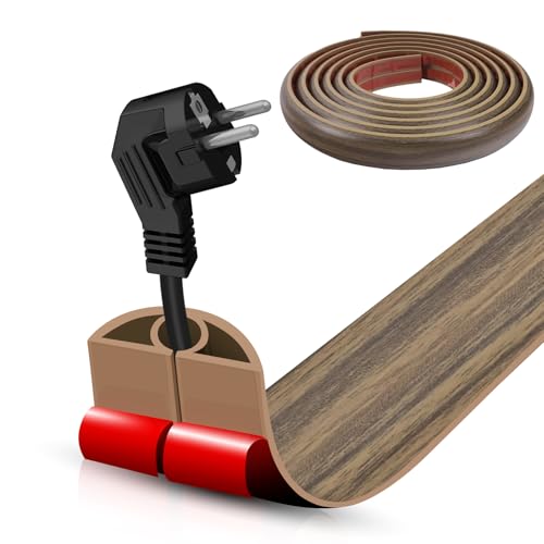 Floor Cord Cover Self Adhesive Cord Hider,10FT Cable Management, Extension Strip Protector for Wires, Prevent Cable Trips for Offices, Gyms, Exhibitions Cavity:0.3"(W) x0.28(H) Woodsmokedbrown - color: Wood smoked brown, size: 0.78" x 10'