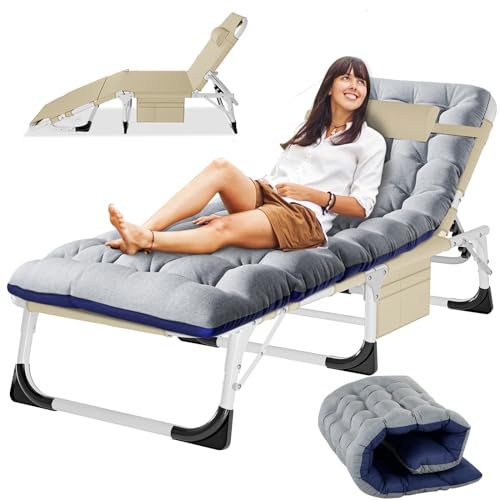 Slsy Sleeping Cots for Adults, 5-Position Folding Chaise Lounge Chairs Outdoor, Portable Folding Bed Cot Lounge Chair for Beach Lawn Camping Pool Sun Tanning - color: Antique Khaki
