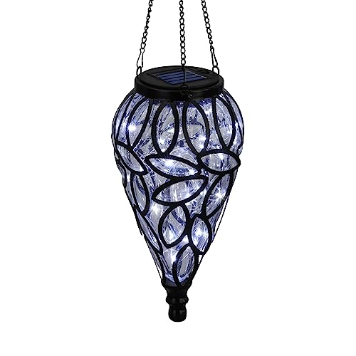 SUNNYPARK Outdoor Plastic Solar Hanging Lantern, 15 Cool White LEDs Twinkle Effect Tear-Shaped Hanging Lantern Decor Garden Decorative Solar Lights for Backyard, Patio and Lawn - style: Transparent
