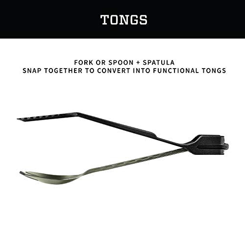 Gerber Gear ComplEAT Camping Utensils Set for Outdoor Cooking, Camping Cutlery with Fork, Spoon, Tongs, Spatula and Multi-Functional Tool, Flat Sage