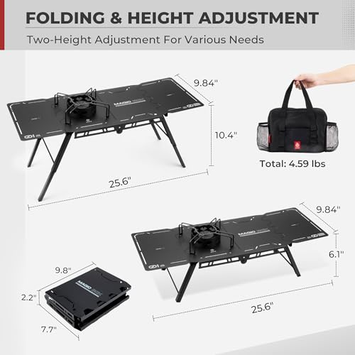 Alocs Camping Gas Stove, IGT Camp Table with Outdoor Stove, Folding Picnic Table with Portable Solo Stove, Carrying Bag, for Beach, Grilling, Hiking, Fishing, Tailgating, Backyard