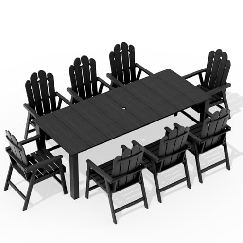 9-Piece Patio Dining Set, Outdoor Dining Set for 8, Large HDPE All-Weather Outdoor Furniture with 89.57” Umbrella Hole Table, 8 Armchairs, Black - color: Black, size: 8 Armchairs