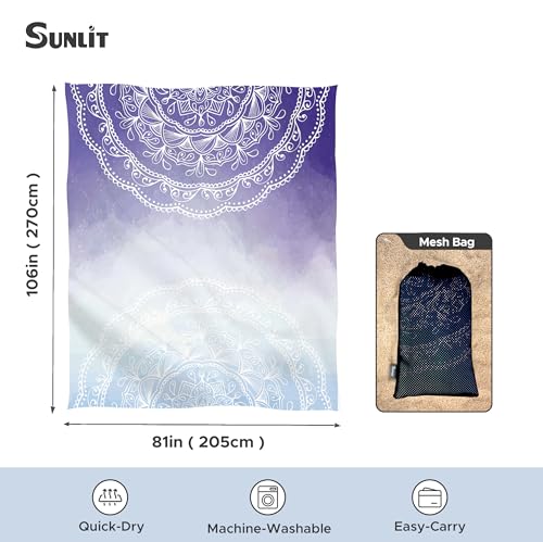 Sunlit Silky Soft Sand Proof Beach Blanket 106"x81" / 85"x72" Sand Proof Mat with Corner Pockets and Mesh Bag for Beach Party, Travel, Camping and Outdoor Music Festival, Mandala - color: Blue Violet, size: 106"x81"