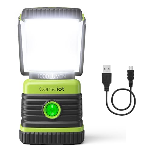 LED Camping Lantern Rechargeable, Consciot Camping Lights, 1000LM, 4 Light Modes, 4400mAh Power Bank, IPX4 Waterproof Tent Lights, Dimmable Flashlight for Emergency, Power Outages, USB Cable Included - size: 1000 Lumens - 1