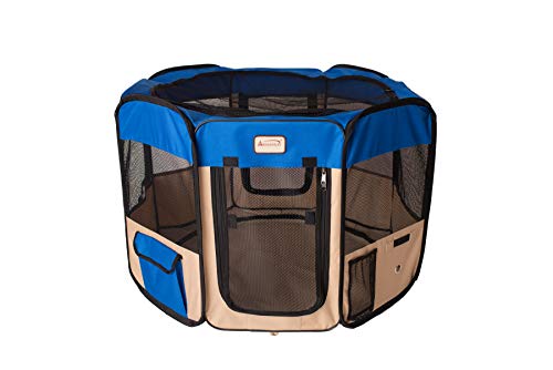 Armarkat Model PP001B-M Portable Pet Playpen in Blue and Beige Combo, Medium - size: Medium