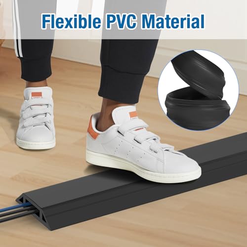 Eapele 6.5 ft Floor Cord Cover Heavy Duty Cable Protector, Easy to Unroll, Prevent Trip Hazard for Home Office or Outdoor Settings (Black) - color: Black, size: 6.5 feet-1pc