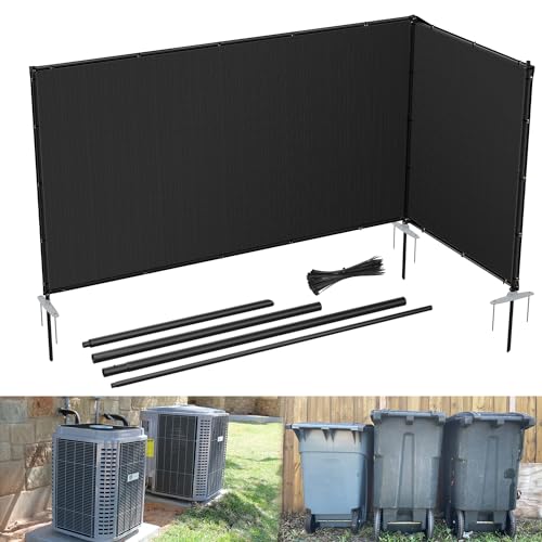 E&K 5'x12' Outdoor Privacy Screen Fence Panel Freestanding Backyard Patio Privacy Pool Fencing Temporary Garden Dog Fence with Iron Poles and Rails (Black) - color: Black, size: 0 5'x12'