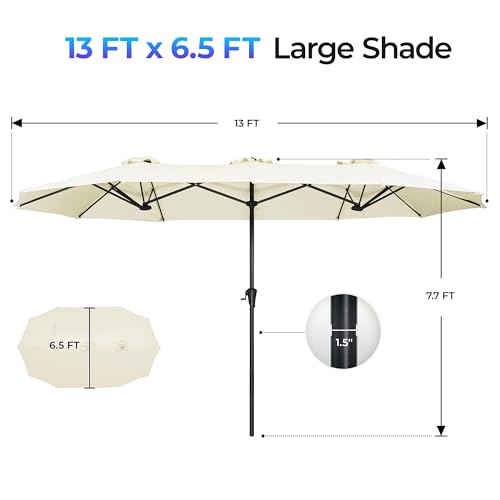 SUPERJARE 13FT Outdoor Umbrella for Patio, Double sided Pool Umbrellas with Fade Resistant Canopy, Large Table Umbrella for Deck, Market, Backyard - Cream White - color: Cream White, size: 13FT
