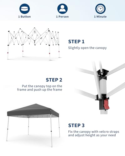 GarveeLife Canopy Tent, GarveeLife 10X10 FT Pop Up Canopy Outdoor Instant Tent Slant Legs with Carrying Bag, Portable Gazebo Shelter for Patio Deck Garden Beach - 8X8 FT Canopy Cover (Gray) - color: Gray