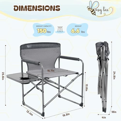 Busy Bee Oversized Kids Camping Chair with Cup Holder, High Back Toddler Chair Kids Folding Chair, Perfect for Beach & Outdoor, Supports 150 Lbs. - color: Grey, style: Director Chair