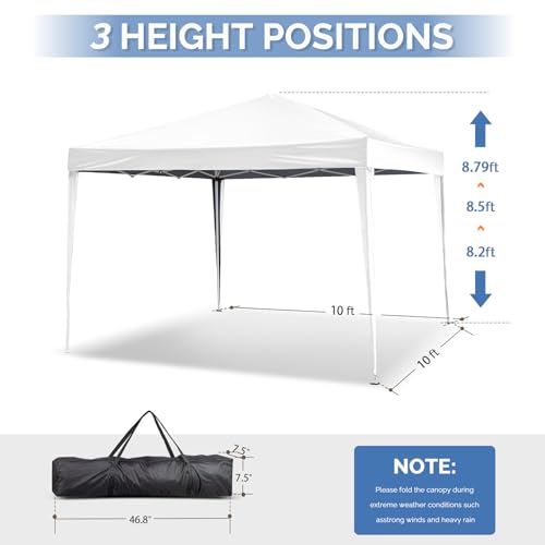 VINGLI 10x10 Pop Up Canopy Tent, Outdoor Tent Canopy Foldable Portable Canopies for Camping, Patio, Parties, EZ Up Gazebo Canopy with Carry Bag (White) - color: White, size: 10x10