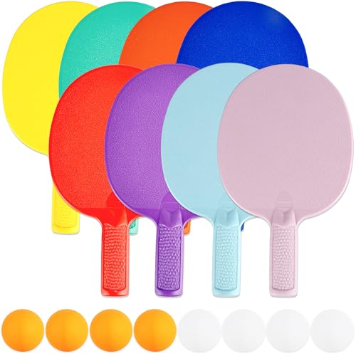 8 Pcs Plastic Table Tennis Paddles with 8 Balls Portable Ping Pong Paddles Rackets Unbreakable Plastic Textured Table Tennis Training Toys for Kids Beginner Adult Outdoor Equipment