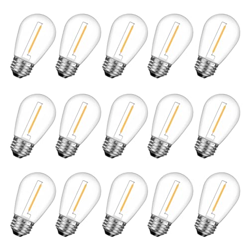 GvvooHome 15 Pack Shatterproof S14 LED Replacement Bulbs for Outdoor String Lights, 1W Equivalent to 11W Incandescent Bulb, Warm White 2200K, Dimmable, E26 Regular Medium Screw Base - size: 15 Count
