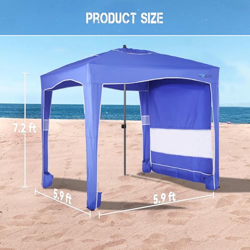 UPWELL Beach Tent Easy Set Up Canopy Sun Shelter Shade with UPF 50+UV Protection Portable Beach Umbrella Outdoor Sunwall with Sand Pockets for Fishing Backyard Camping (Blue) - color: Mediterranean
