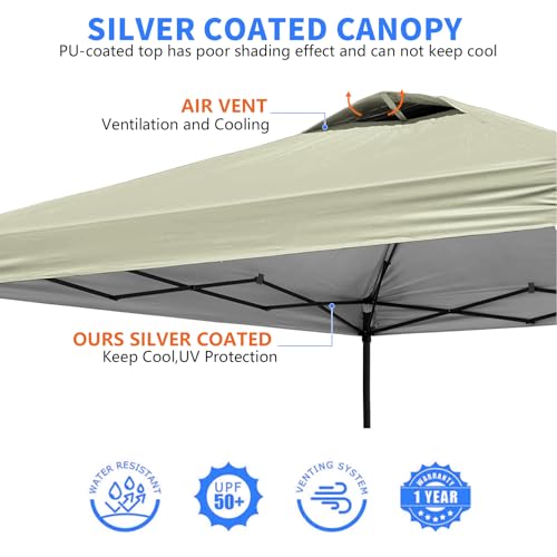 10x10 Canopy Replacement Top Cover with Air Vent, 210D Silver Coated Waterproof Polyester, Pop Up Tent Cover for Straight Leg Canopy Frame, Canopy Top Only - color: Beige
