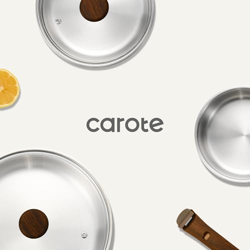 CAROTE Tri-Ply Stainless Steel Sauce Pan with Detachable Handle,1.5QT Sauce Pan & 3QT Saucepan with Lid, 5PCS Non-Toxic Induction Kitchen Stainless Steel Pot,Removable Handle,Oven Safe,Woodgrain - color: Silver, size: 5 PCS