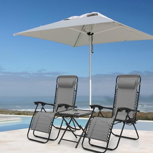Athena Collection Zero Gravity Outdoor Lounge Chair Set of 2 with Side Table, 25" Width Pool Lounge Lawn Chairs Reclining with Cup Holder, Outdoor Chaise for Beach Patio Backyard Outside, Grey - color: Grey, style: 25" Width