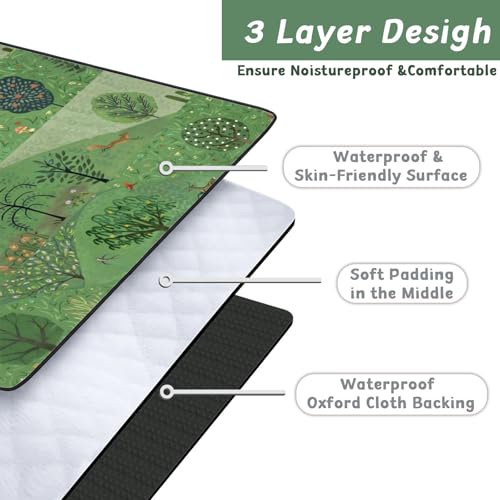 Picnic Blankets Waterproof Extra Large, 80"x 80" Outdoor Beach Blanket Sandproof Oversized Foldable Lightweight Portable 3-Layer Camping Mat for Parks,Hiking,Travel,Music Festival(Forest) - color: Green Forest, size: 6'8" x 6'8" (Square)
