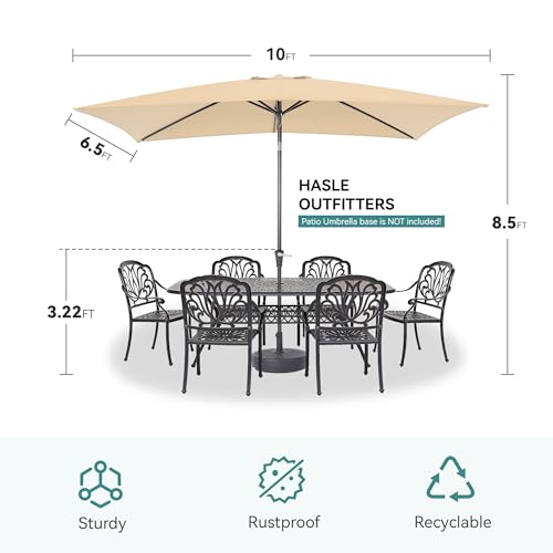 Rectangular Patio Umbrella, 6.5 x 10 ft Rectangle Table Umbrellas w/Heavy Duty Ribs, Effortless Crank and Push Button Tilt, Wind Resistant Sun Umbrella for Outdoor Patio, Beige - color: Beige