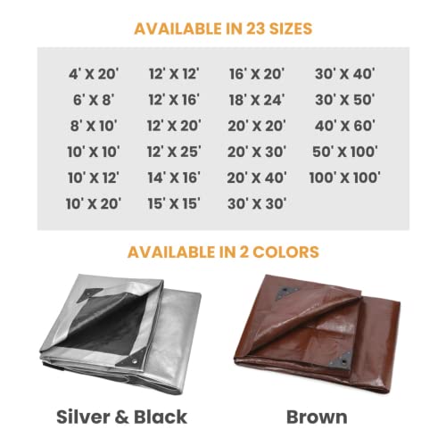 WHITEDUCK Super Heavy Duty Poly Tarp Cover 16 Mil & 10 Mil with Grommets and Reinforced Edges (Brown, White & Silver Black) (Brown- 16 Mil, 6' x 8') - color: Brown- 16 Mil, size: 6' x 8'