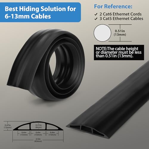 4FT Cord Hider Floor - Brown Floor Cable Hider, Wire Covers for Cords Prevent Cable Trips, Floor Cord Cover, Power Cable Management Cord Protector, Cable Cover Channel 0.6" (W) x 0.31" (H) - color: Brown, size: W2.5" × L4'