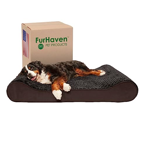 Furhaven Cooling Gel Dog Bed for Extra Large Dogs w/ Removable Washable Cover, For Dogs Up to 180 lbs - Ultra Plush Faux Fur & Suede Luxe Lounger Contour Mattress - Chocolate, Giant/XXXL - color: Ultra Plush (Chocolate), size: Giant