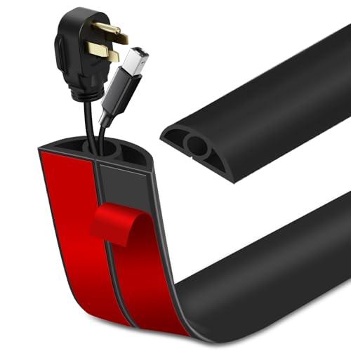 Floor Cord Cover Self Adhesive Cord Hider Floor Extension Cord Covers for Floor Power Cord Protector Cable Management Prevent Cable Trips Cable Cavity 0.32" W x 0.32" H (Black, 20Ft) - color: Black, size: 0.79" x 20'