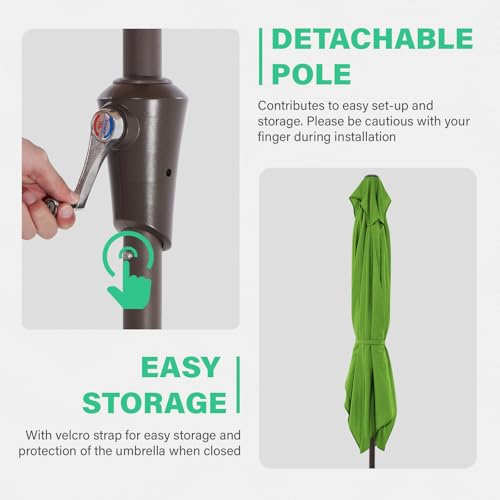 JEAREY 6.5x10 ft Rectangular Patio Umbrellas Rectangle Outdoor Umbrella with Push Button Tilt and Crank, Market Table Umbrella 6 Sturdy Ribs UV Protection for Poolside Garden Backyard Deck, Glass Green - color: Glass Green