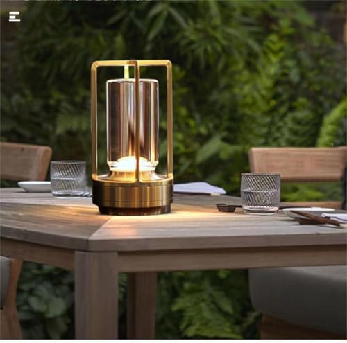 Portable Metal Table Lamp for Indoor/Outdoor ,Rechargeable Cordless LED Lamp, 3-Colour Infinitely Dimming Battery Powered Small Desk Lamp, Restaurant/Bedroom/Bar/Coffee Shop/Camping Light (Gold) - color: Gold