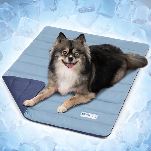 PetAmi Dog Cooling Mat, Q-Max Pet Cooling Blanket with Thick Cushioning, Self Cooling Pad for Dogs & Cats, Reversible Summer Mat for Crate, Couch, Kennel, Navy/Dusty Blue, Small (24x32) - color: Navy/Dusty Blue, size: Small (24x32)