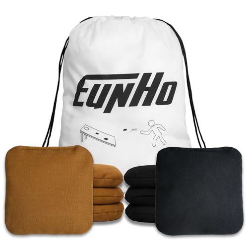 EunHo Cornhole Bags Set of 8 Regulation Size & Weight Corn Hole Bean Bags Official Professional All Weather for Tossing Game with Carry Case - color: Black/Brown