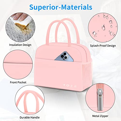 DALINDA Lunch Bag Lunch Box for Women Men Reusable Insulated Lunch Bags for Adults,Leakproof Cute Cooler Lunch Tote Bag,Large Capacity for Work Travel Picnic, PINK - color: Pink, size: Oxford cloth