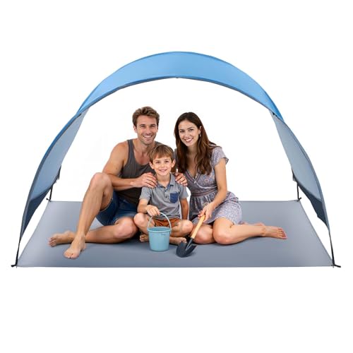 VEVOR Beach Tent Sun Shelter for 3 Person, UPF 50+, Portable Sun Shade Beach with Carrying Bag & Ground Stakes, Lightweight and Easy Setup Beach Umbrella for Camping Fishing Outdoor Picnic - size: 3 Person