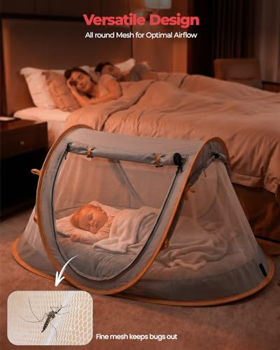 Poray Portable Baby Beach Tent with UPF 50+ Sun Shelter,Mosquito Net and Sunshade, Ideal Pop Up Kids Travel Tent with Carry Bag & 2 Stakes,Outdoor Indoor Play and Sun Protection - style: Vibrant Orange